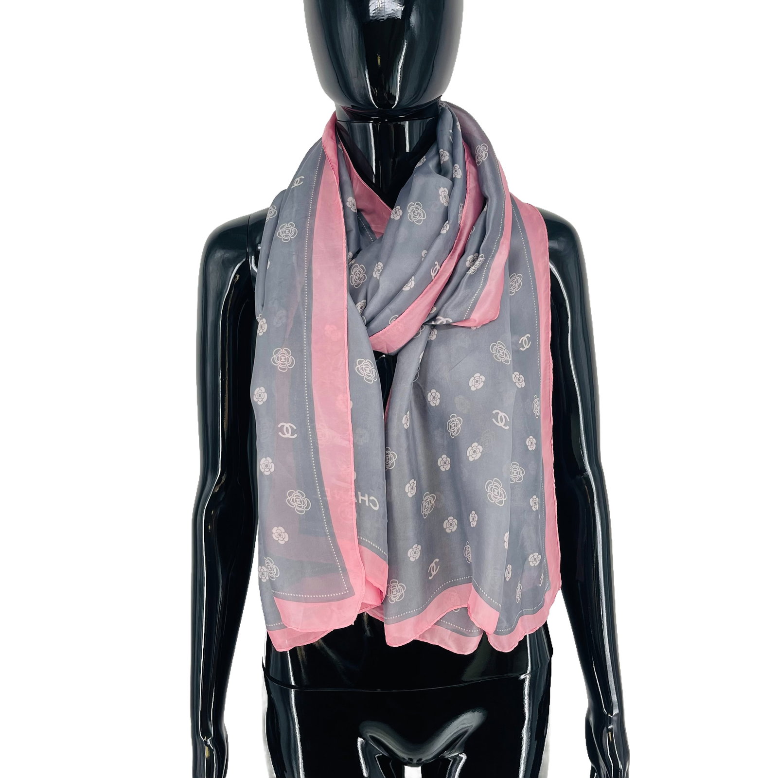 Chanel Grey Monogram 100% Silk Scarf - 4