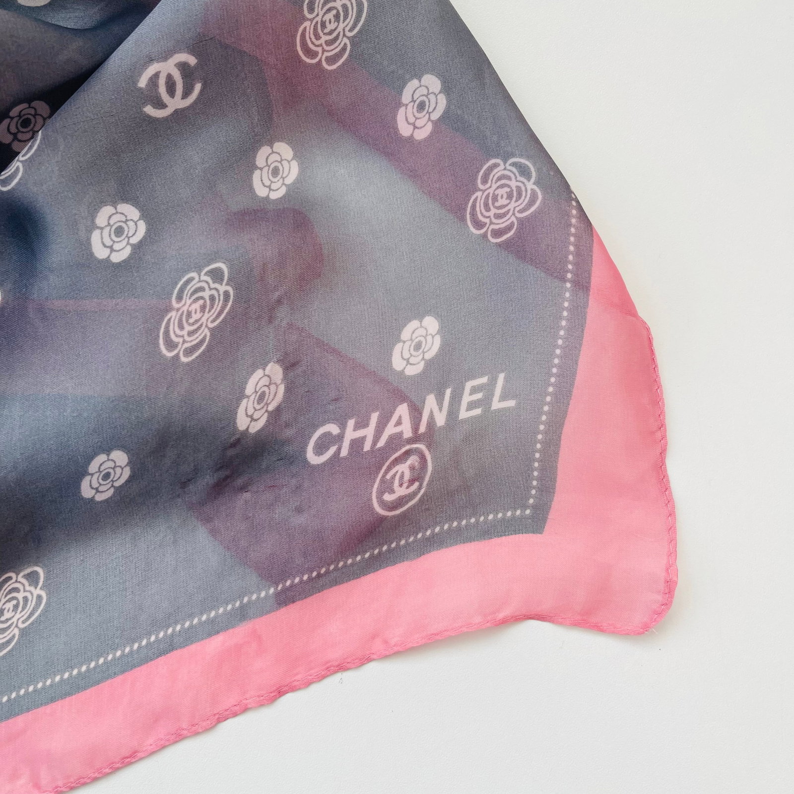 Chanel Grey Monogram 100% Silk Scarf - 5