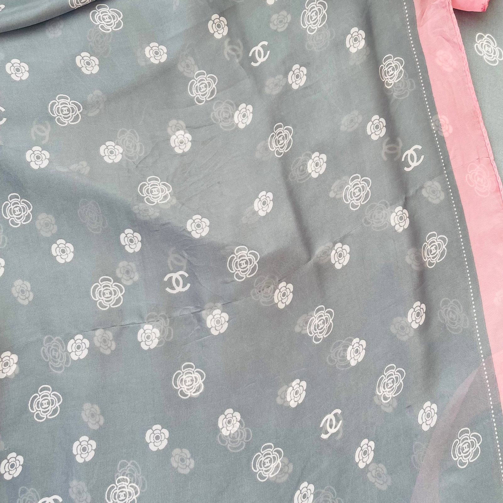 Chanel Grey Monogram 100% Silk Scarf - 6