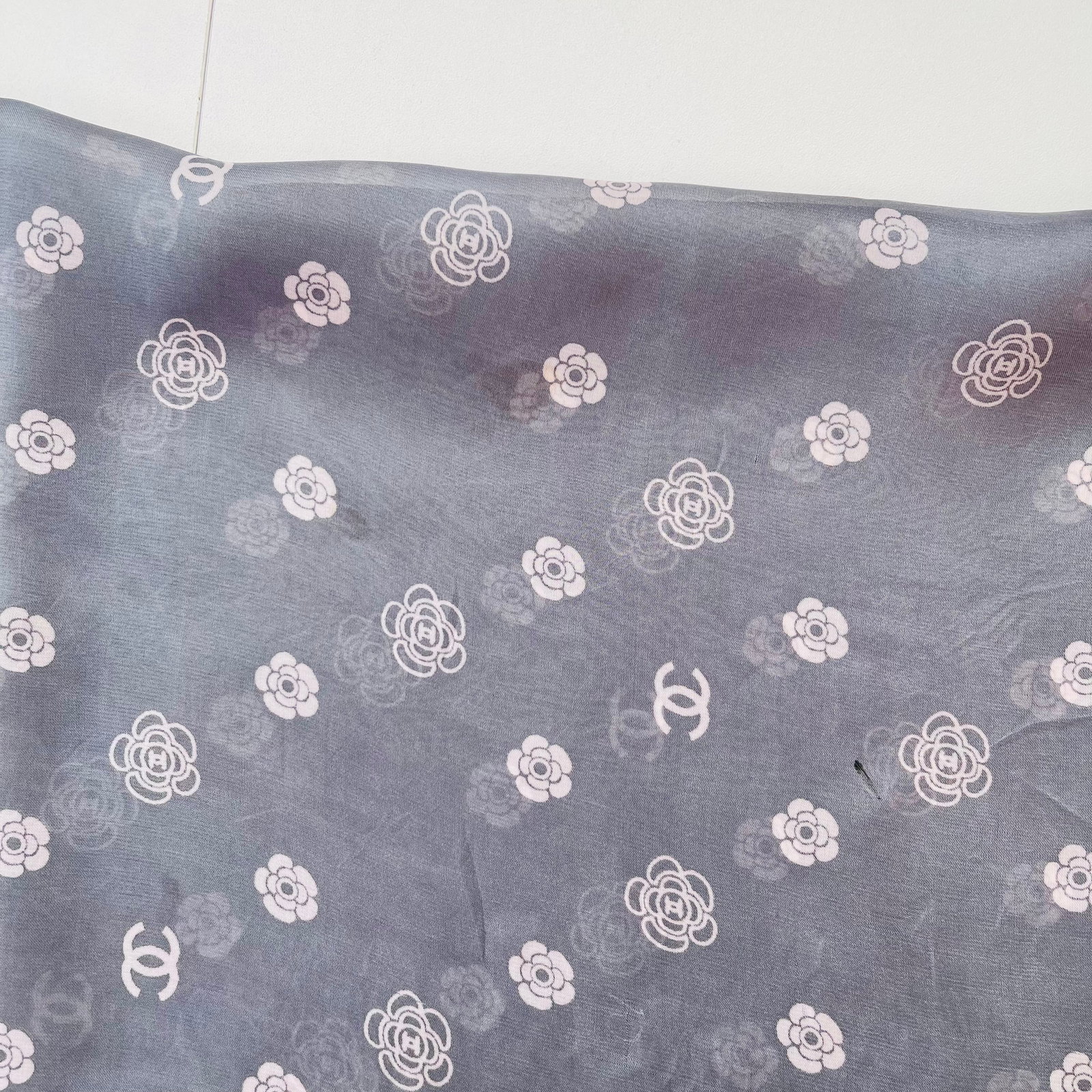 Chanel Grey Monogram 100% Silk Scarf - 9