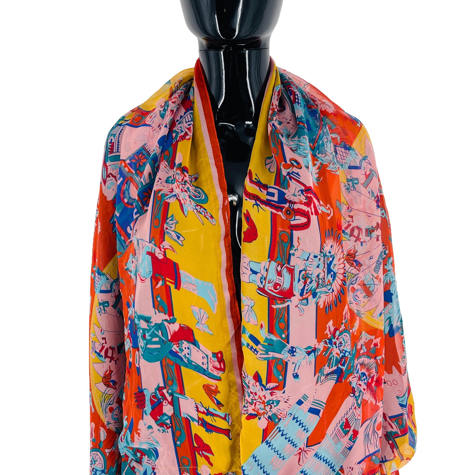 Hermes Red Printed 100% Silk Scarf - 2