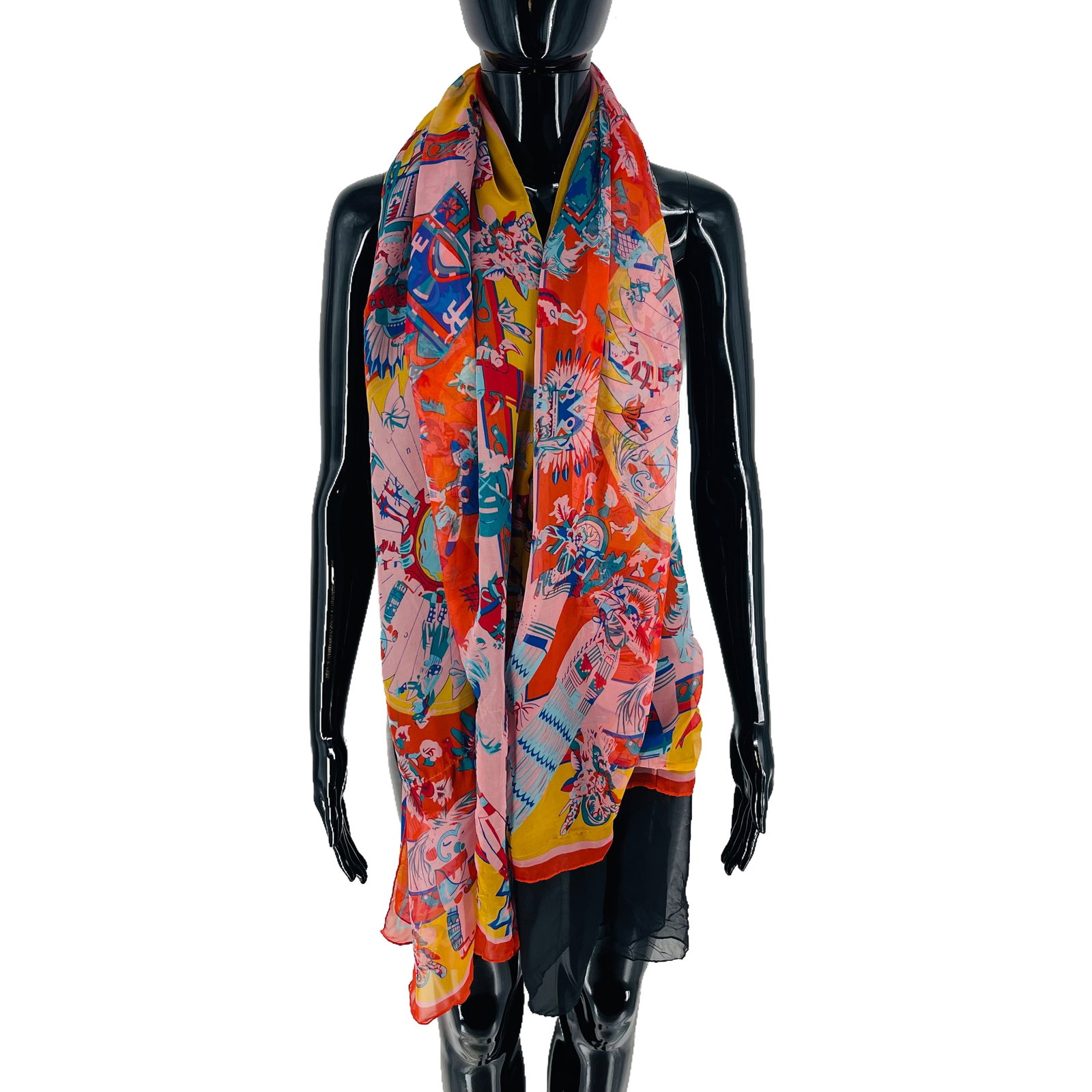 Hermes Red Printed 100% Silk Scarf - 3
