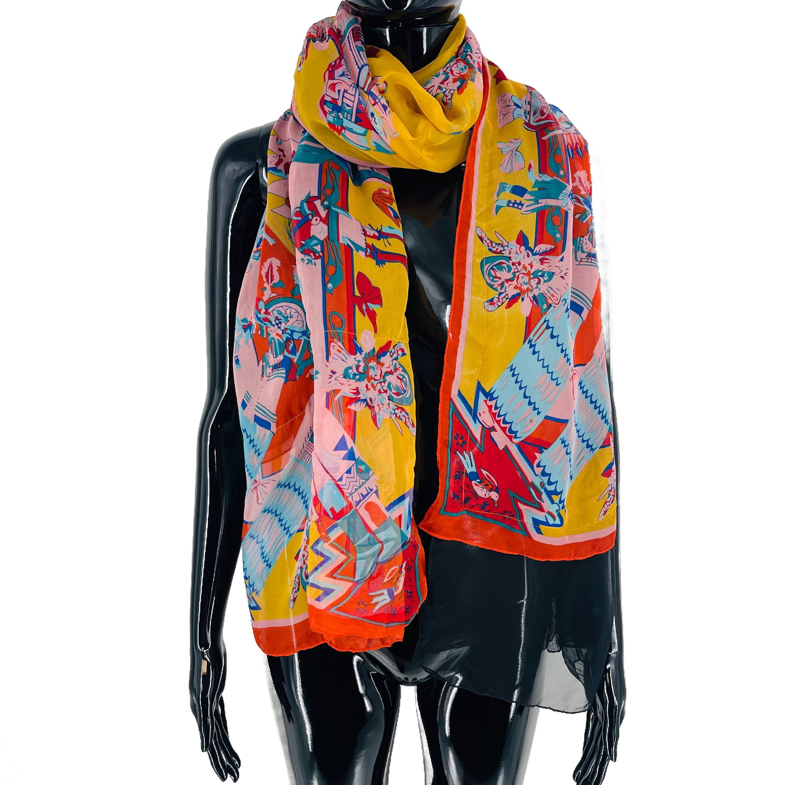 Hermes Red Printed 100% Silk Scarf - 4