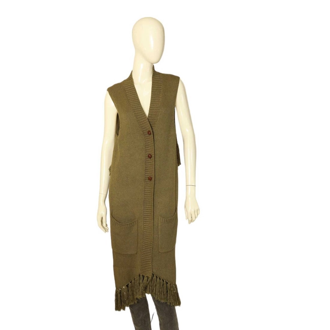 Opening Ceremony Olive Green Wool Knit Gillet Vest Top Fringes Shorter Back M: Title:Opening Ceremony Olive Green Wool Knit Gillet Vest Top Fringes Shorter Back M Description:Temperley Black Silk Knit Beige Gold Crochet Bib Long Sleeves Mini Dress size L Opening Ceremony Olive