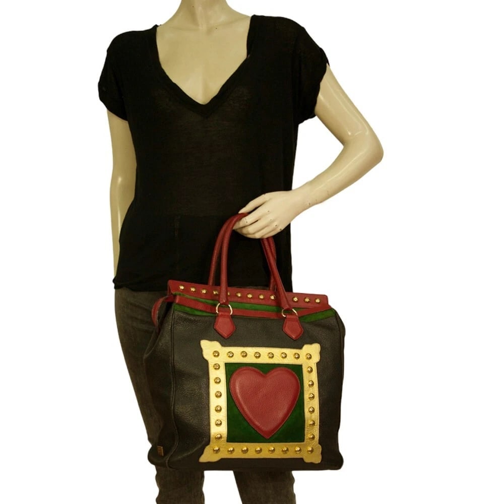MOSCHINO Redwall 1990s "Art is Love" Vintage Multicolor Handbag Heart Rivets - 13
