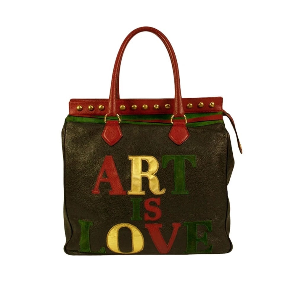 MOSCHINO Redwall 1990s "Art is Love" Vintage Multicolor Handbag Heart Rivets - 2