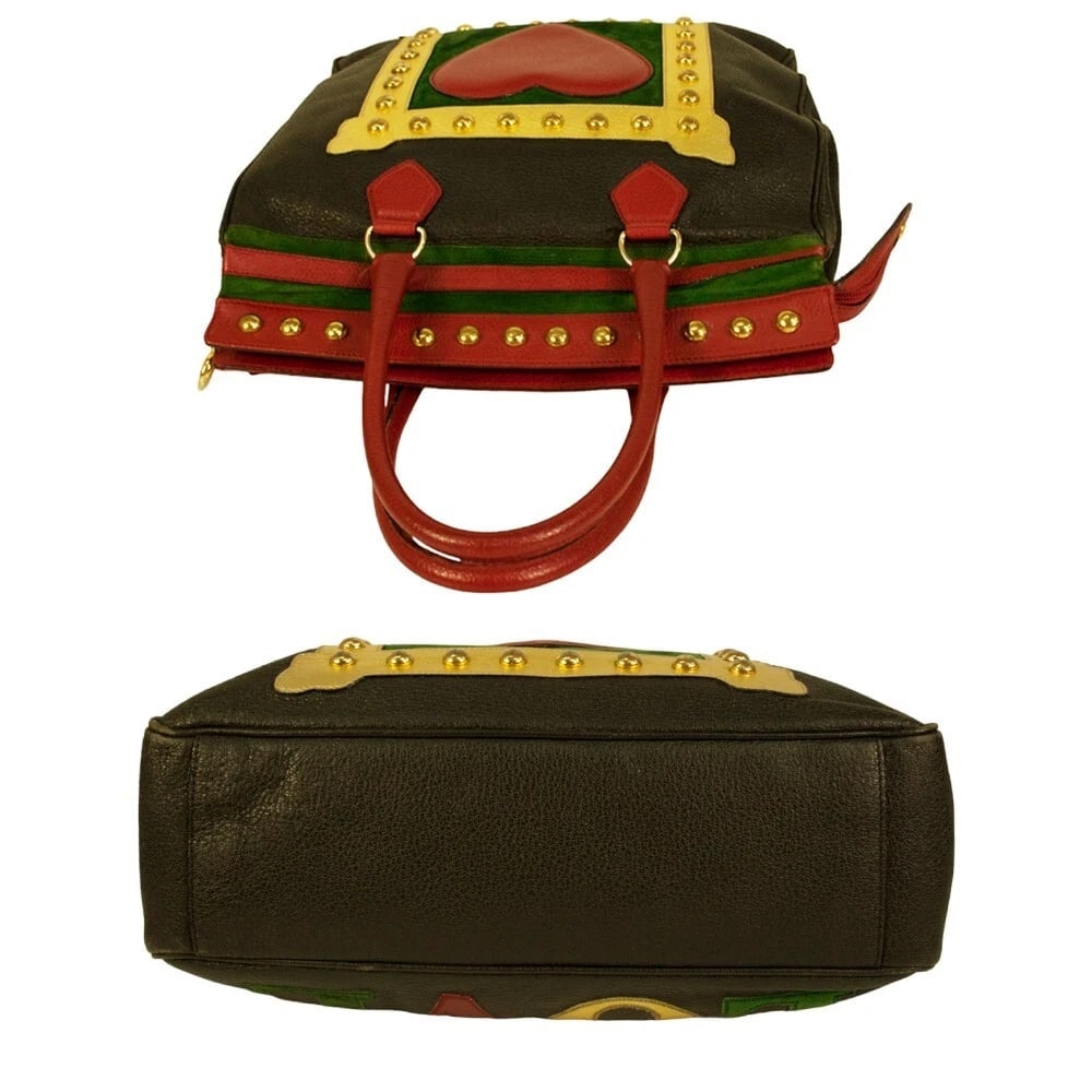 MOSCHINO Redwall 1990s "Art is Love" Vintage Multicolor Handbag Heart Rivets - 5