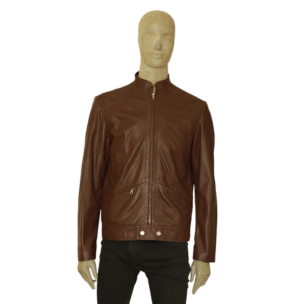 Iceberg Brown leather Zipper Front Classic Men Leather Jacket size 50 (1 of 8)
