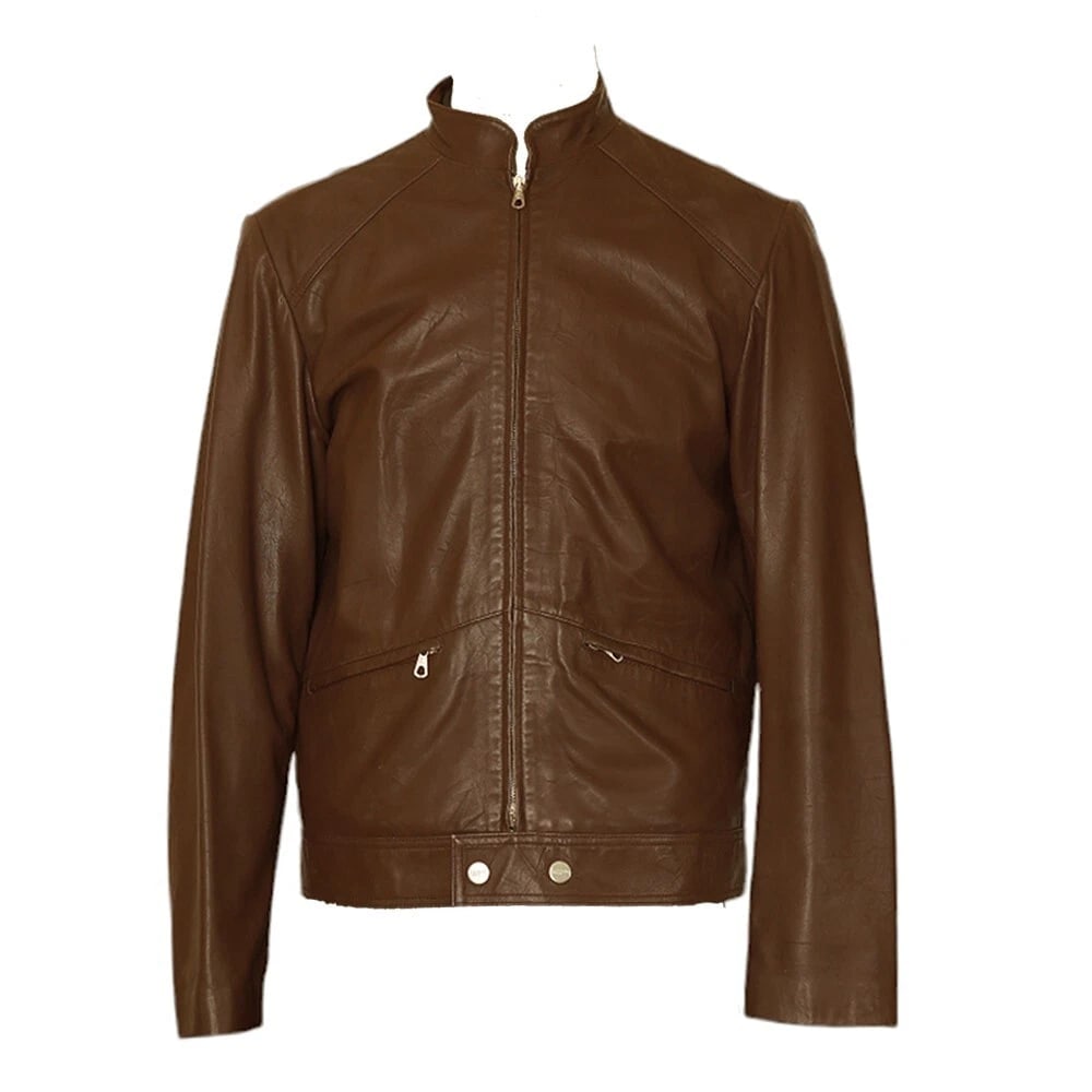 Iceberg Brown leather Zipper Front Classic Men Leather Jacket size 50 - 3