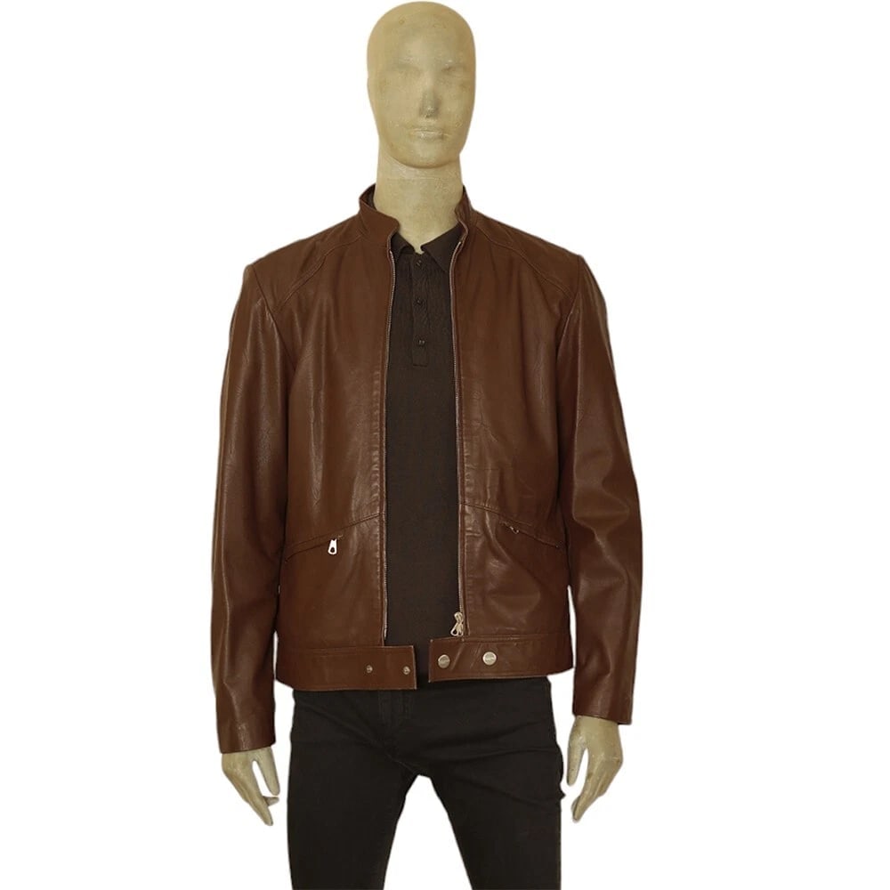 Iceberg Brown leather Zipper Front Classic Men Leather Jacket size 50 - 4