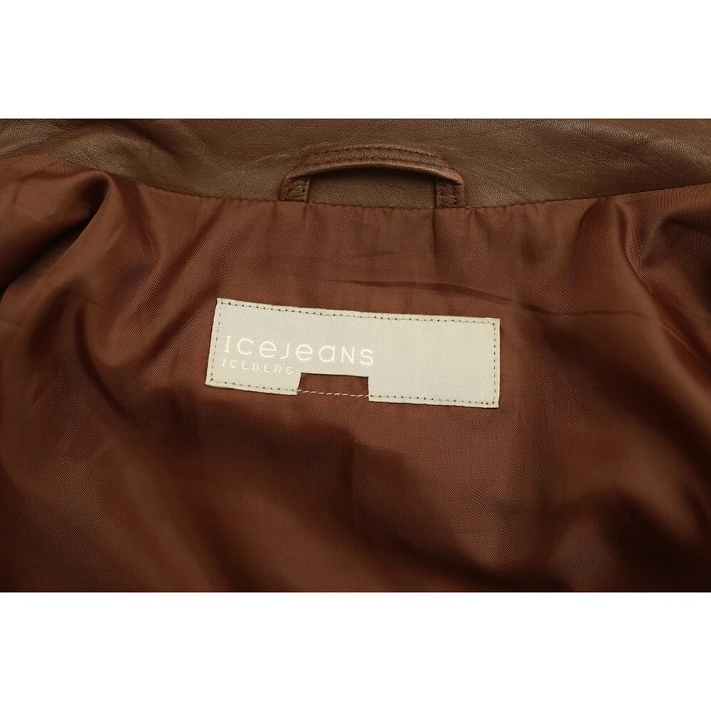 Iceberg Brown leather Zipper Front Classic Men Leather Jacket size 50 - 5
