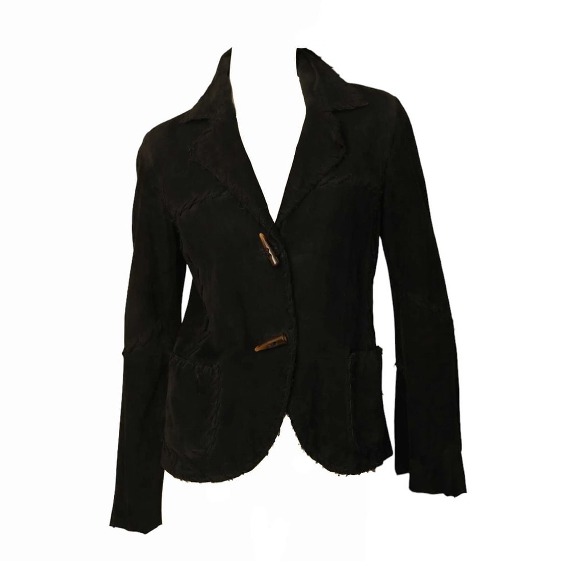 Atos Lombardini Black Suede Toggle Buttons Fitted Jacket size 42 - 3