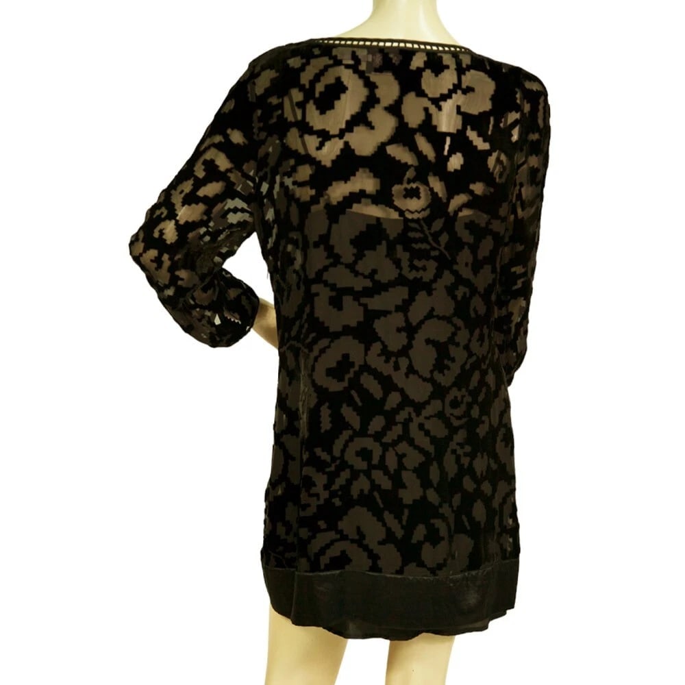 Juicy Couture Black Silky Devore Velour Floral Beaded Mini Dress Size 8 - 2