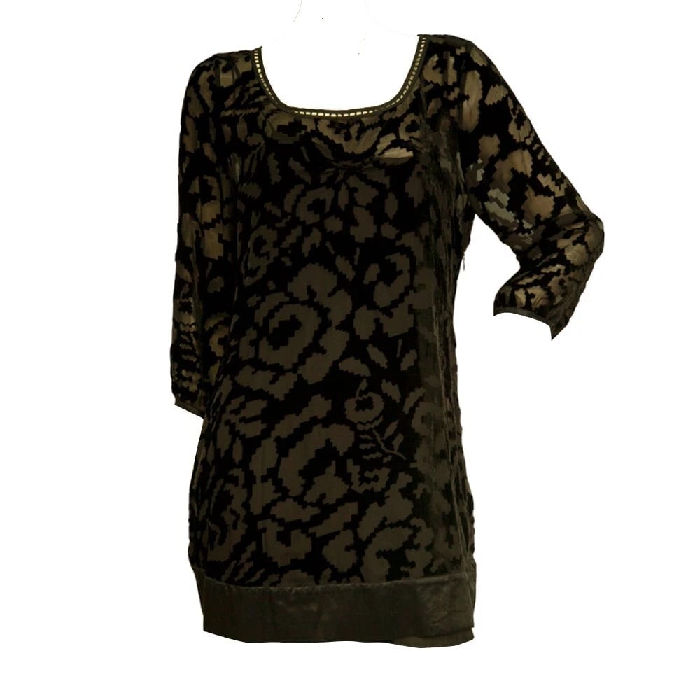 Juicy Couture Black Silky Devore Velour Floral Beaded Mini Dress Size 8 - 8