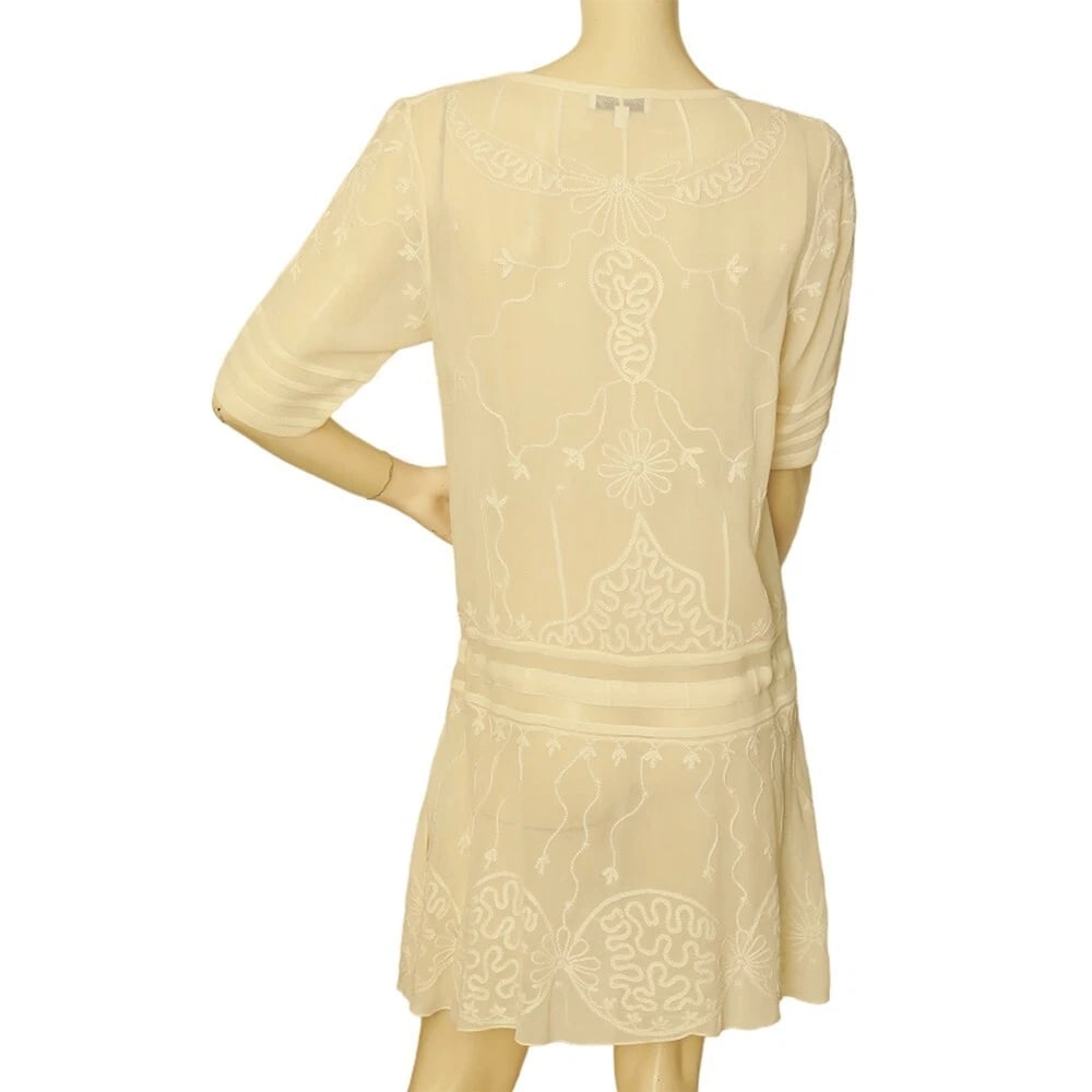 Temperley London Ivory Silk Embroidered Sheer Short Sleeve Mini Dress size UK 10 - 2