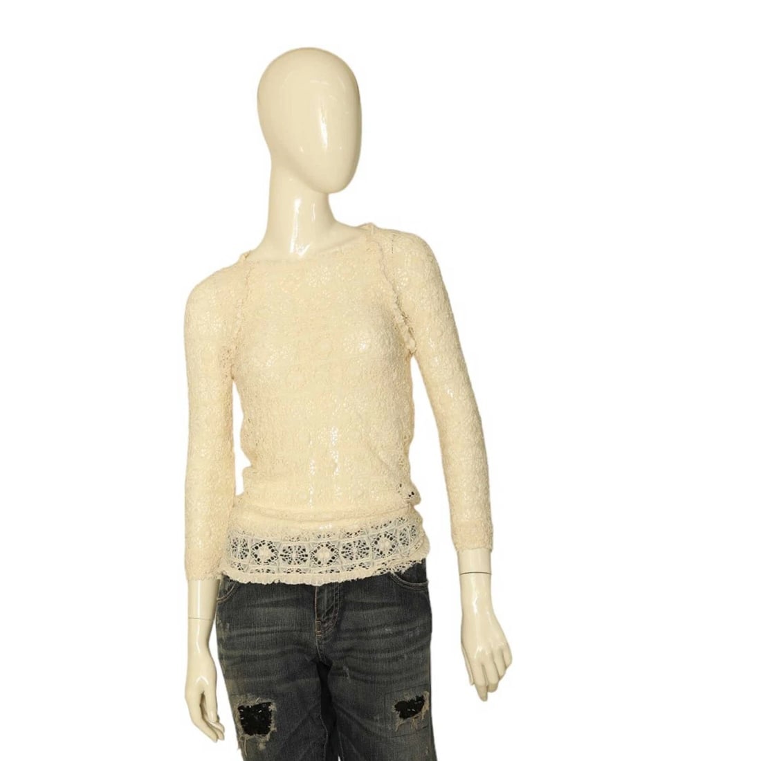 Isabel Marant Vanilla Cream Elastic Lace Sheer Fitted Blouse Top size 2: Title:Isabel Marant Vanilla Cream Elastic Lace Sheer Fitted Blouse Top size 2 Description:Isabel Marant Vanilla Cream Elastic Lace Sheer Fitted Blouse Top size 2 This bohemian and romantic top by Isab