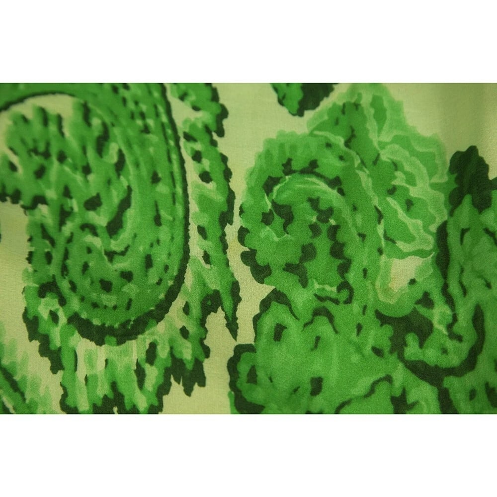 Milly 100% Silk Green Paisley Floral One Shoulder Long Blouse Top Size 4 - 5