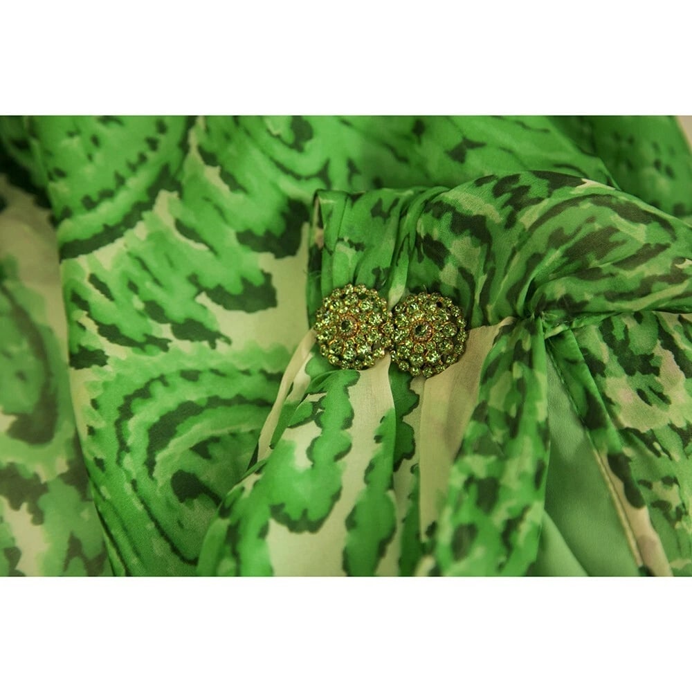 Milly 100% Silk Green Paisley Floral One Shoulder Long Blouse Top Size 4 - 6