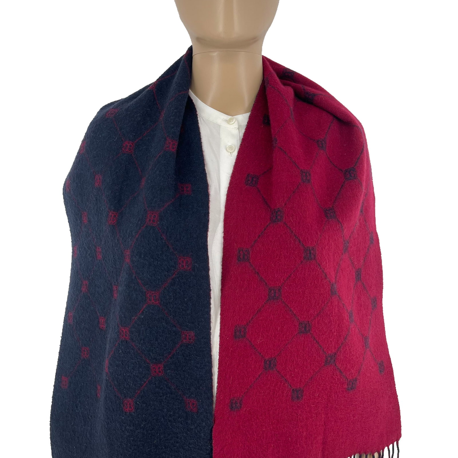 Balenciaga Navy Blue & Red 100% Wool Scarf - 2