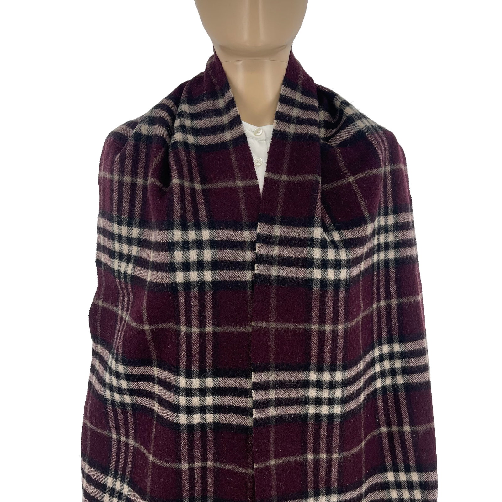 Burberry Dark Purple Plaid 100% Wool Scarf - 2