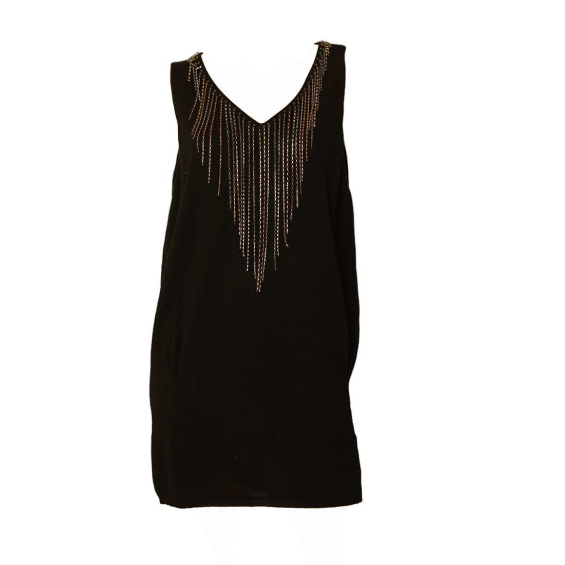 Patrizia Pepe Black Cotton Knit w. Chains Sleeveless Mini Length Dress Size 2 - 3