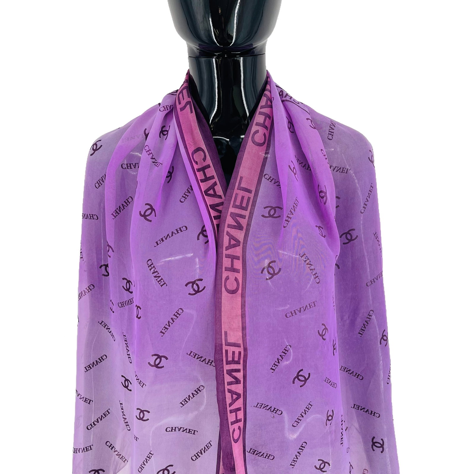 Chanel Purple Monogram 100% Silk Scarf - 2