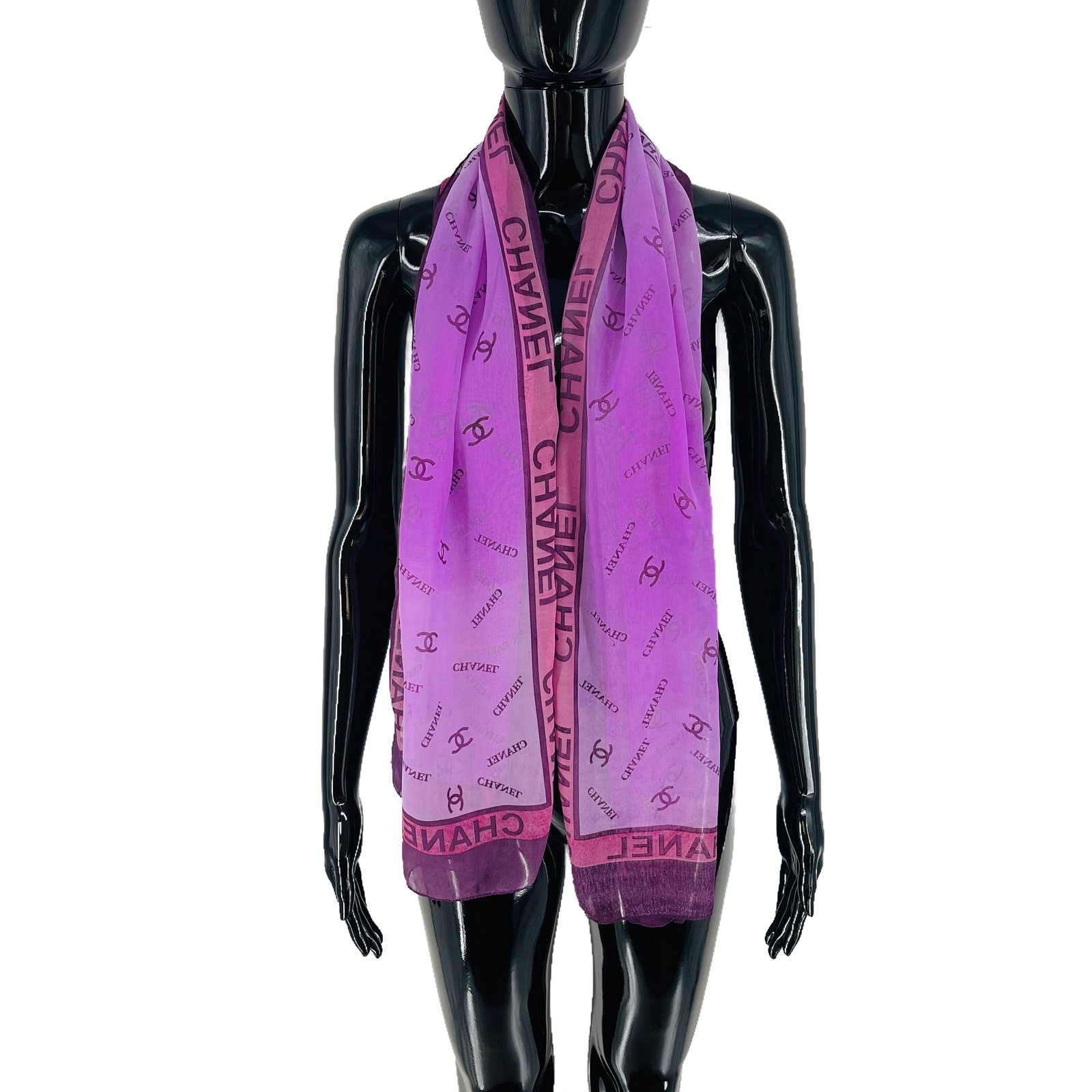 Chanel Purple Monogram 100% Silk Scarf - 3