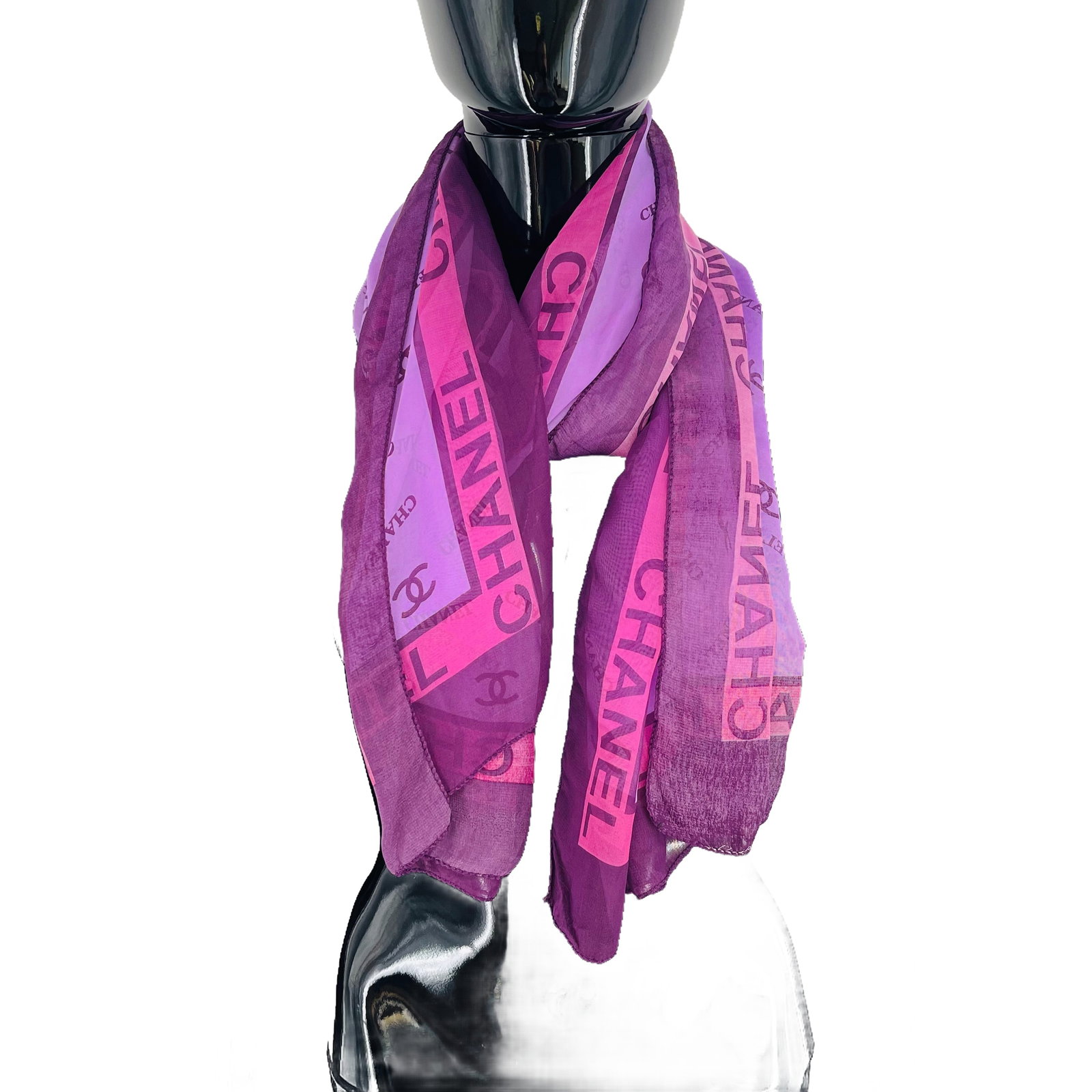 Chanel Purple Monogram 100% Silk Scarf - 4