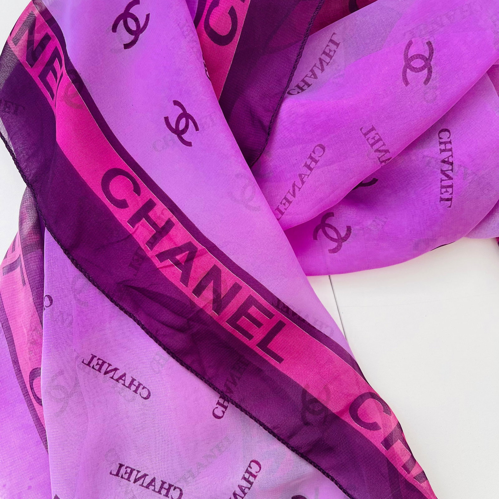 Chanel Purple Monogram 100% Silk Scarf - 5