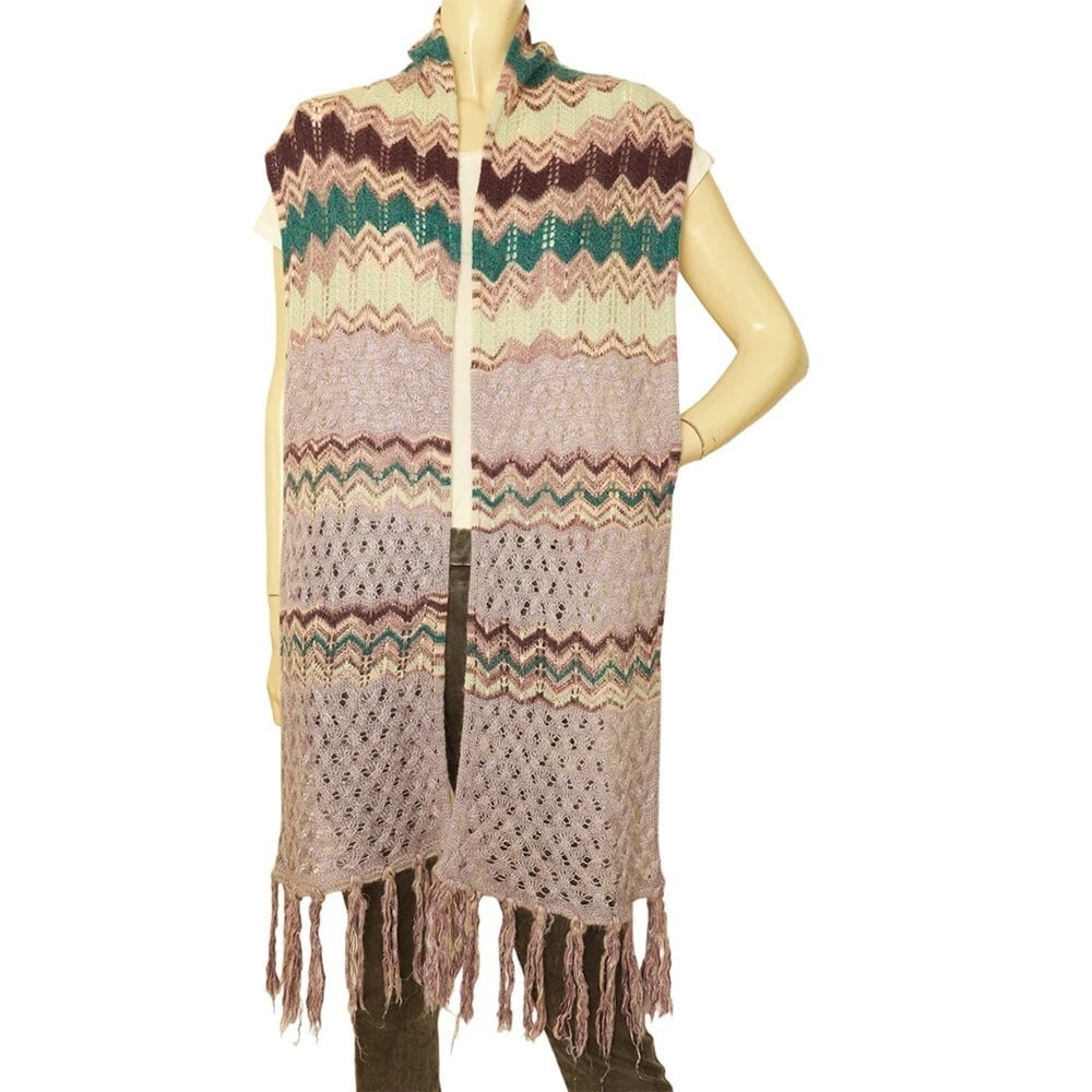 Missoni Multicolor Zig Zag Signature Wool Mohair Knit Long Scarf Shawl Fringes (1 of 7)