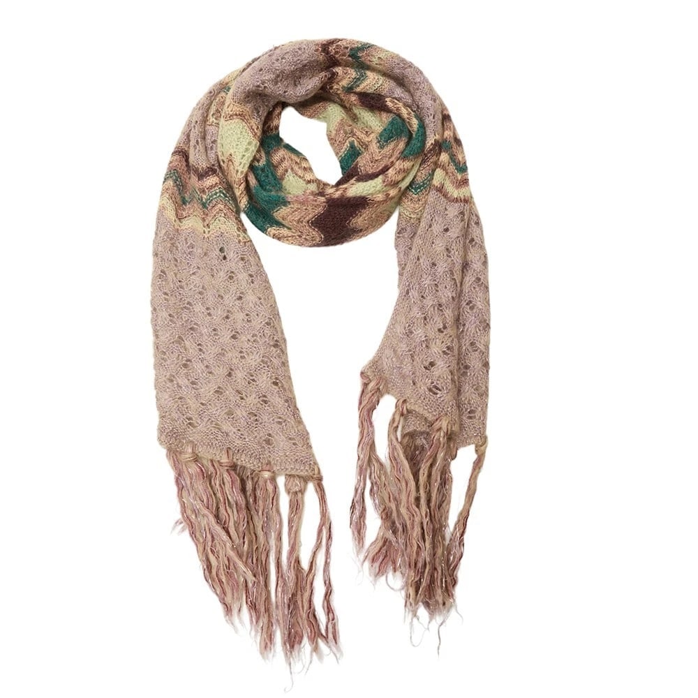 Missoni Multicolor Zig Zag Signature Wool Mohair Knit Long Scarf Shawl Fringes - 4