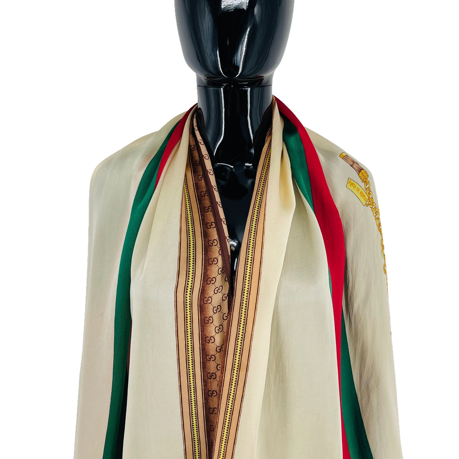Gucci Beige Printed 100% Silk Scarf - 2