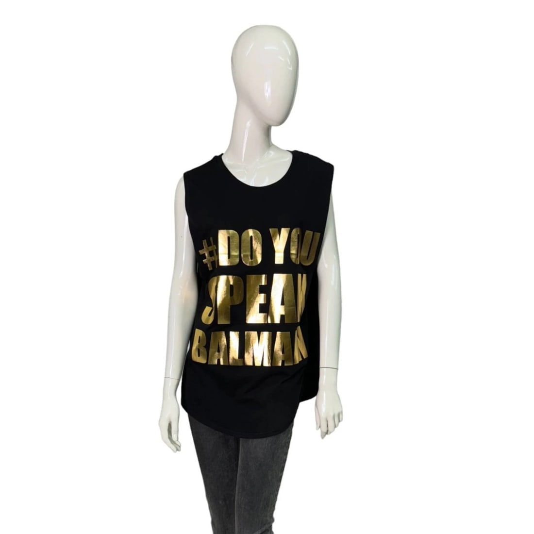 Balmain Black w. Gold Lettering Logo Sleeveless Long Tank T-shirt Top (1 of 8)