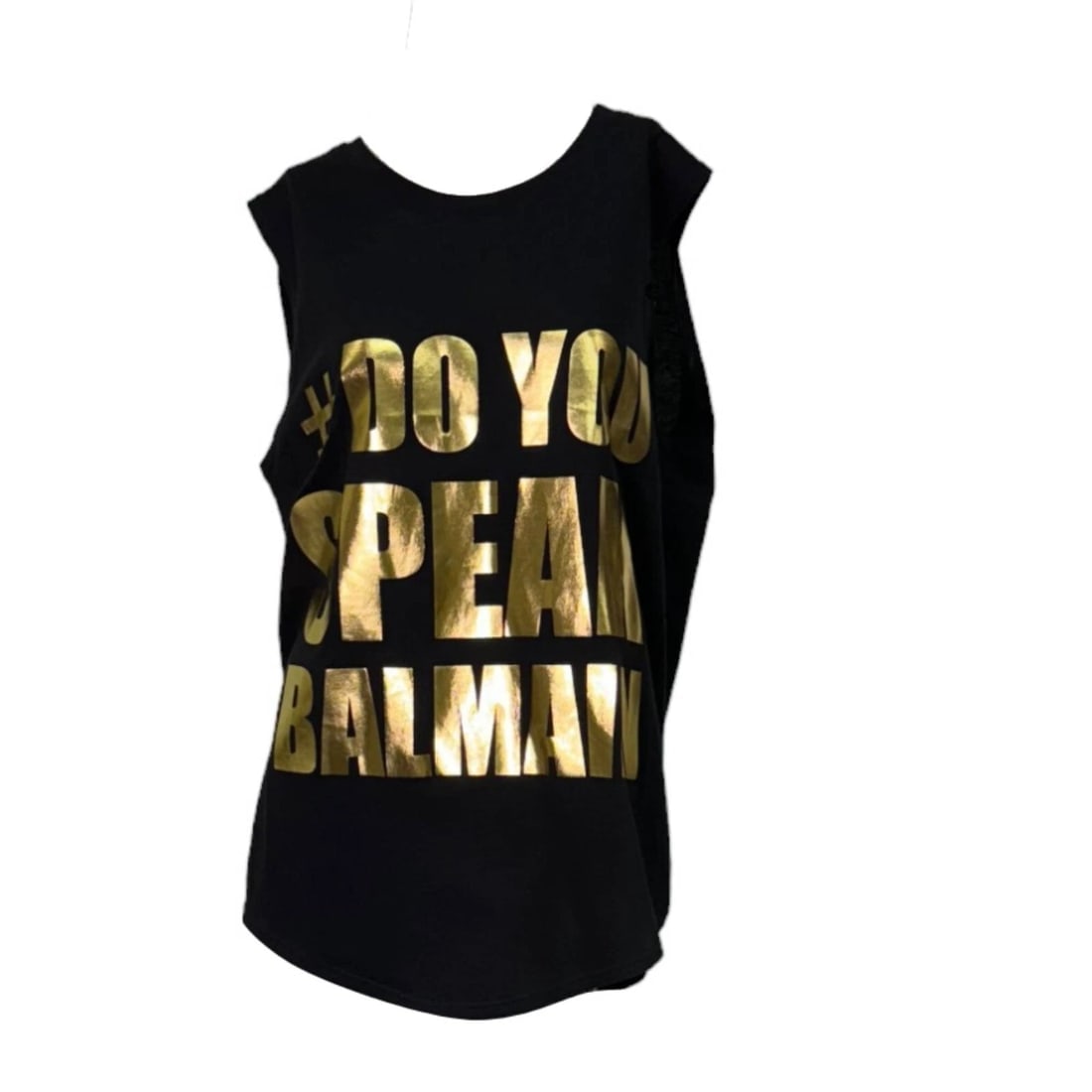 Balmain Black w. Gold Lettering Logo Sleeveless Long Tank T-shirt Top - 3