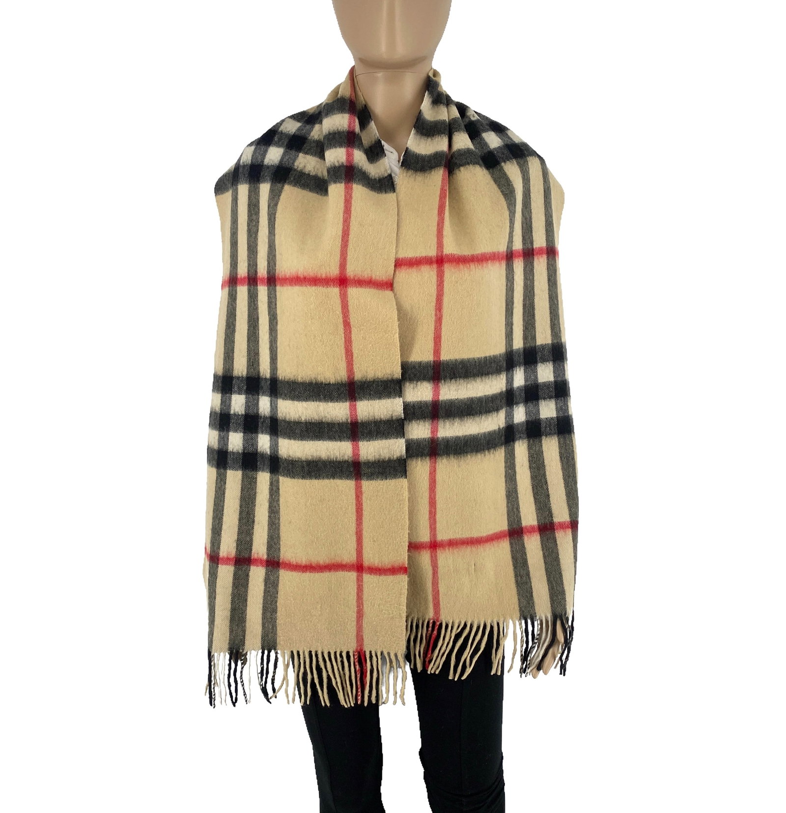 Burberry Light Beige Plaid 100% Cashmere Scarf: Title: Burberry Light Beige Plaid 100% Cashmere Scarf Brand:Burberry Date/Period: Modern Materials:100% Cashmere Size:One Size Description:Burberry Light Beige Plaid 100% Cashmere Scarf Reserve: $80.0
