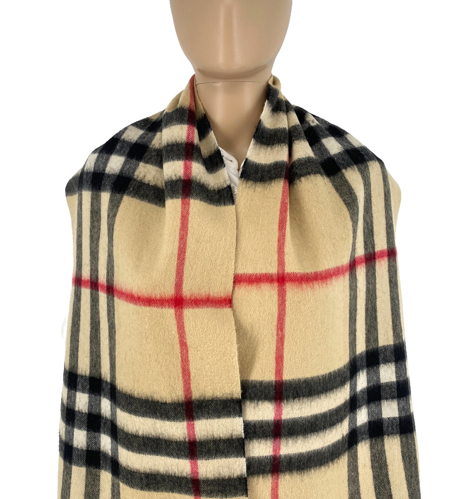 Burberry Light Beige Plaid 100% Cashmere Scarf - 2