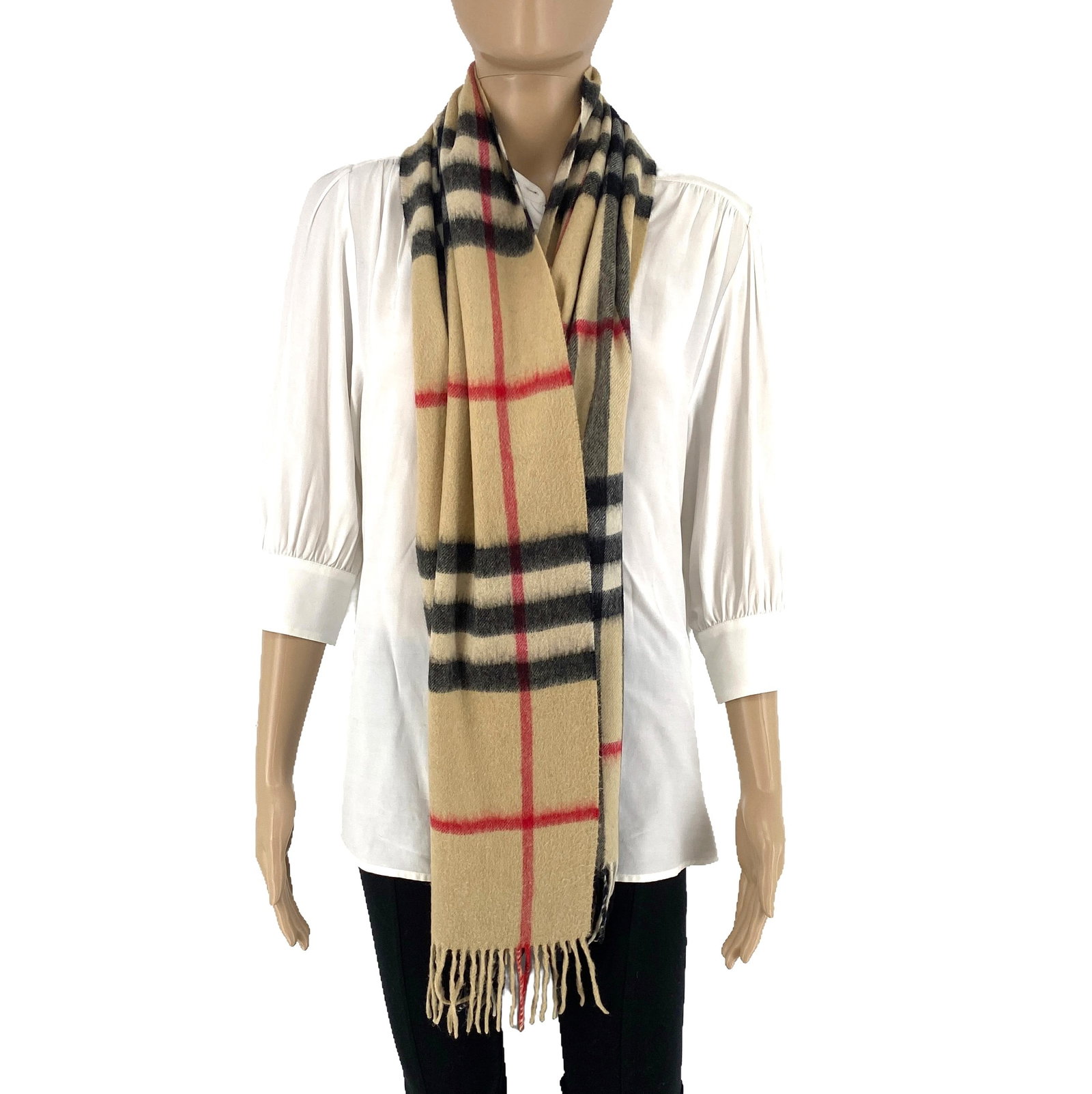 Burberry Light Beige Plaid 100% Cashmere Scarf - 3