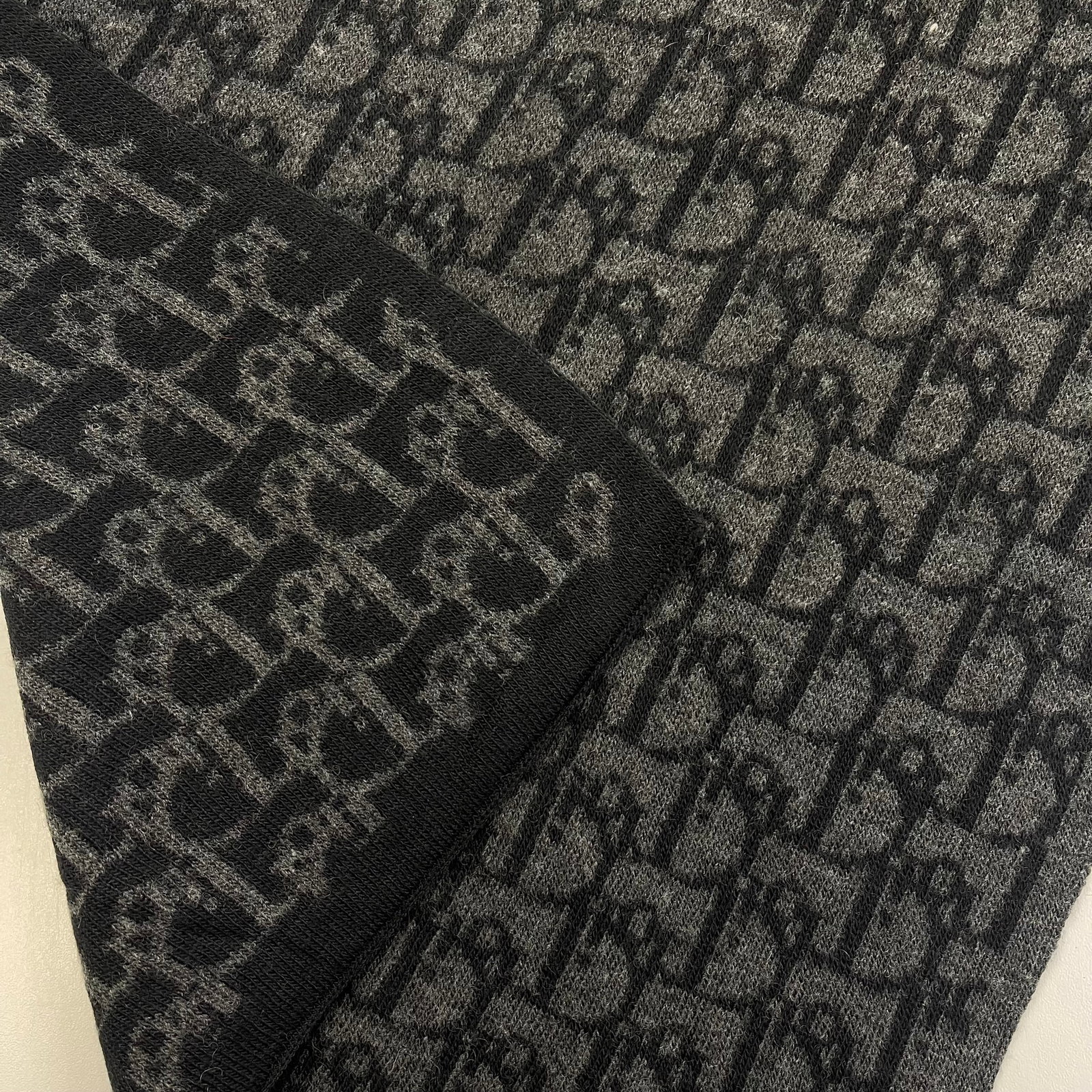 Christian Dior Paris Dark Grey Printed 100% Wool Scarf - 5
