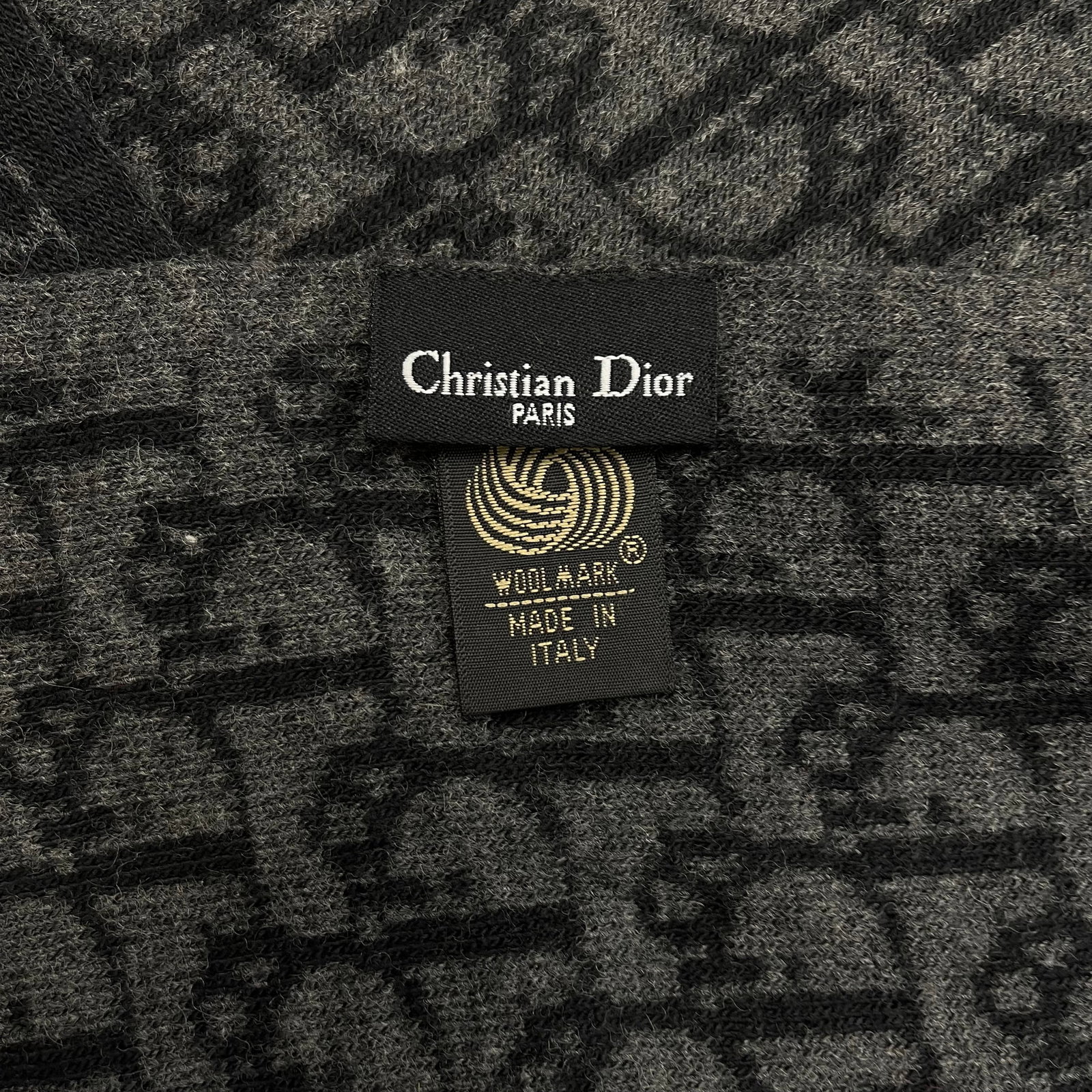 Christian Dior Paris Dark Grey Printed 100% Wool Scarf - 6