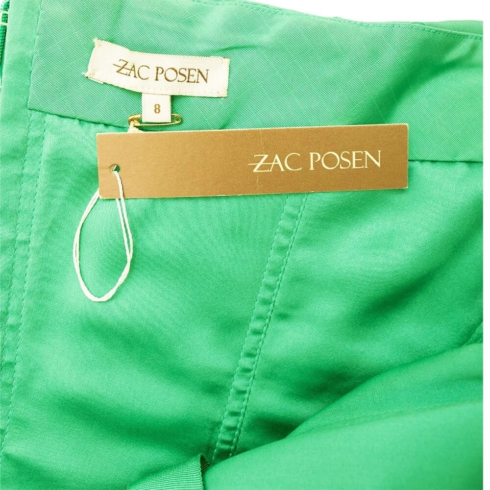 Zac Posen Grass Green Strapless Silk bustier Pleated Skirt midi dress size 8 - 4