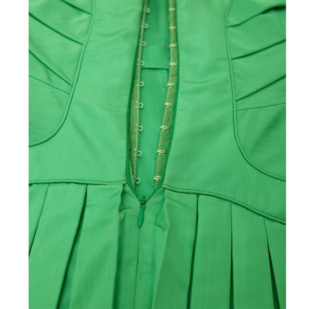 Zac Posen Grass Green Strapless Silk bustier Pleated Skirt midi dress size 8 - 7