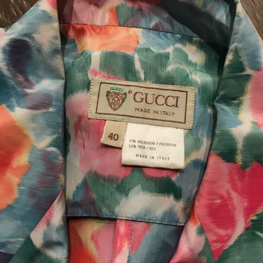 Vintage Gucci Italian Pink Green Blue Orange Floral Print Blazer Jacket Size 40 - 3
