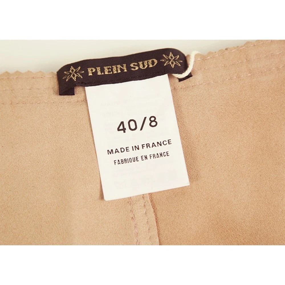 Plain Sud Pink Leather & Suede Asymmetric Hook & Eye Closure Mini Skirt Size 40 - 3