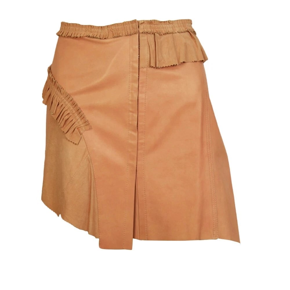 Plain Sud Pink Leather & Suede Asymmetric Hook & Eye Closure Mini Skirt Size 40 - 6