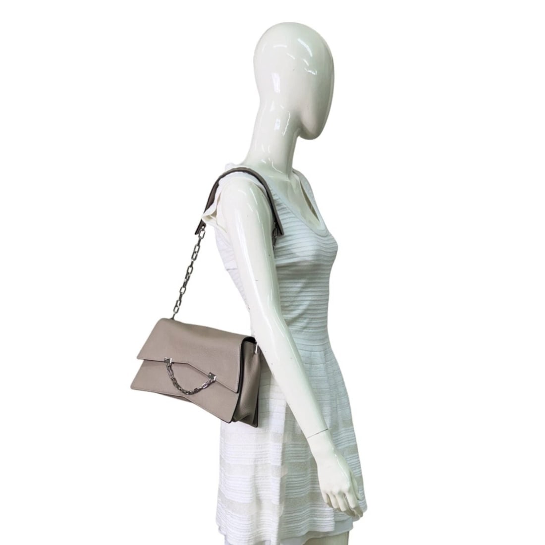 Karl Lagerfeld K /Seven 2.0 Gray Leather Silver Chain Shoulder Bag Handbag - 10
