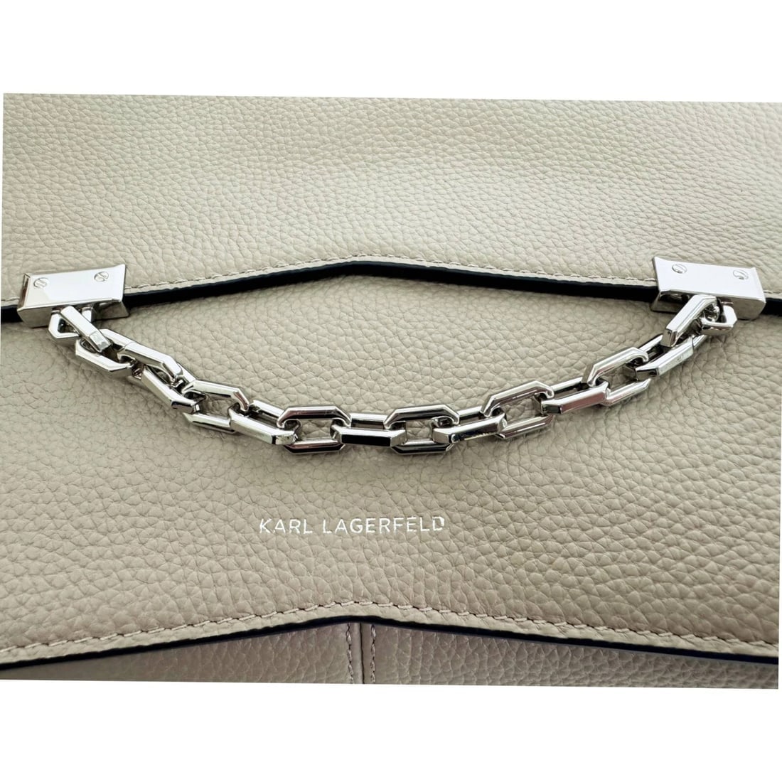 Karl Lagerfeld K /Seven 2.0 Gray Leather Silver Chain Shoulder Bag Handbag - 6