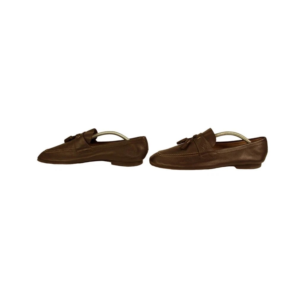 Louis Vuitton Men's Gray Taupe Leather Tassels Loafers Slip On Shoes size 7.5 M - 3
