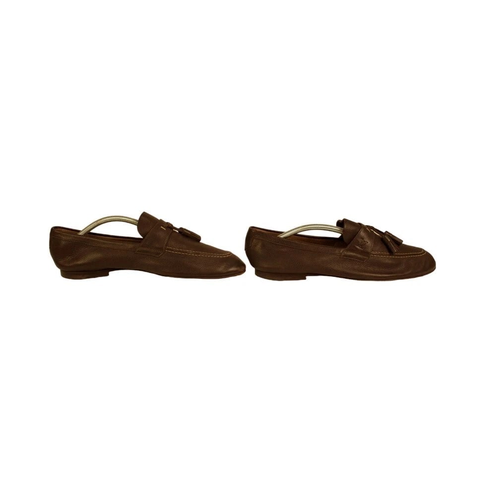 Louis Vuitton Men's Gray Taupe Leather Tassels Loafers Slip On Shoes size 7.5 M - 4