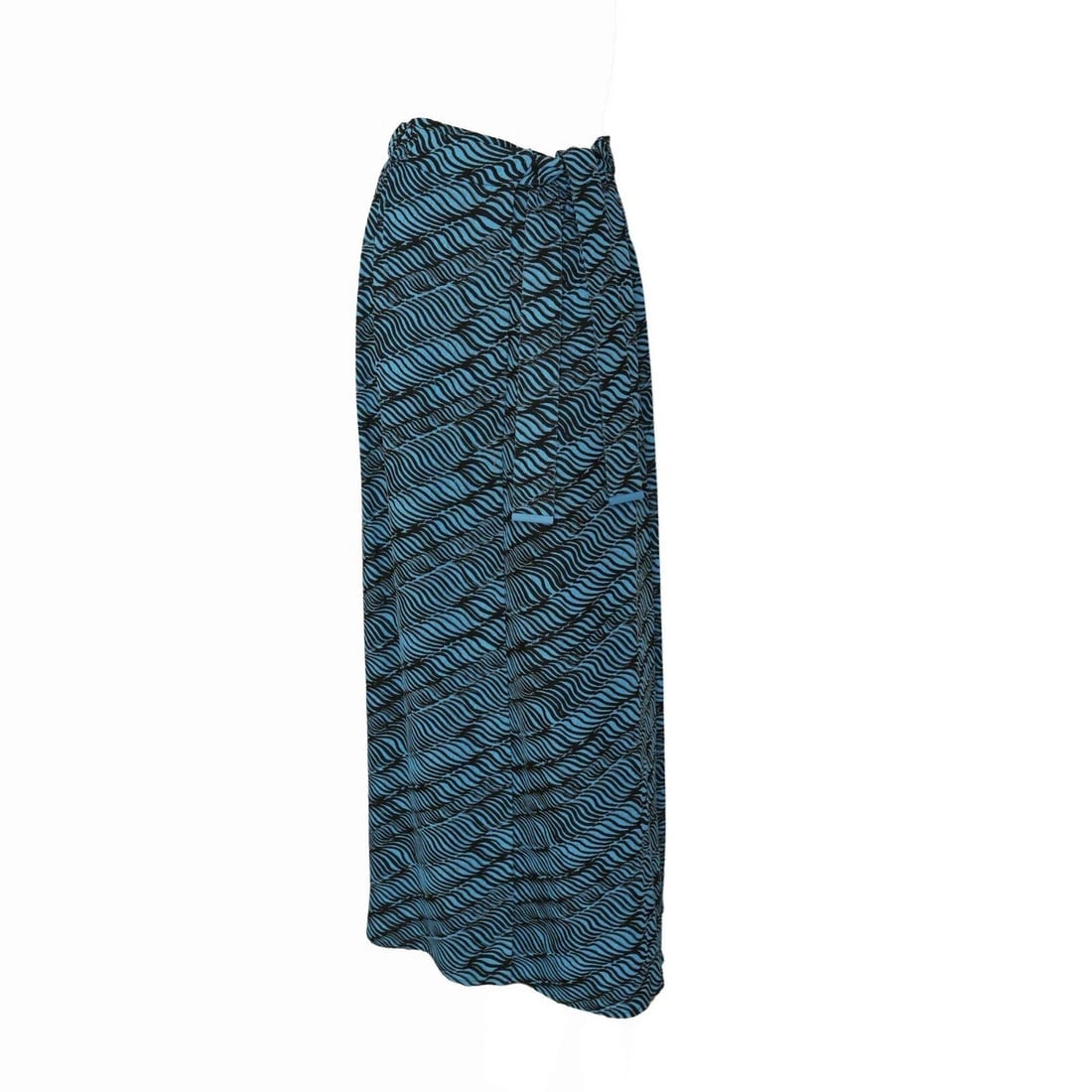 Kenzo Black & Blue Summer Maxi Long Wrap Tie Viscose Skirt size 36 w. Pockets - 3