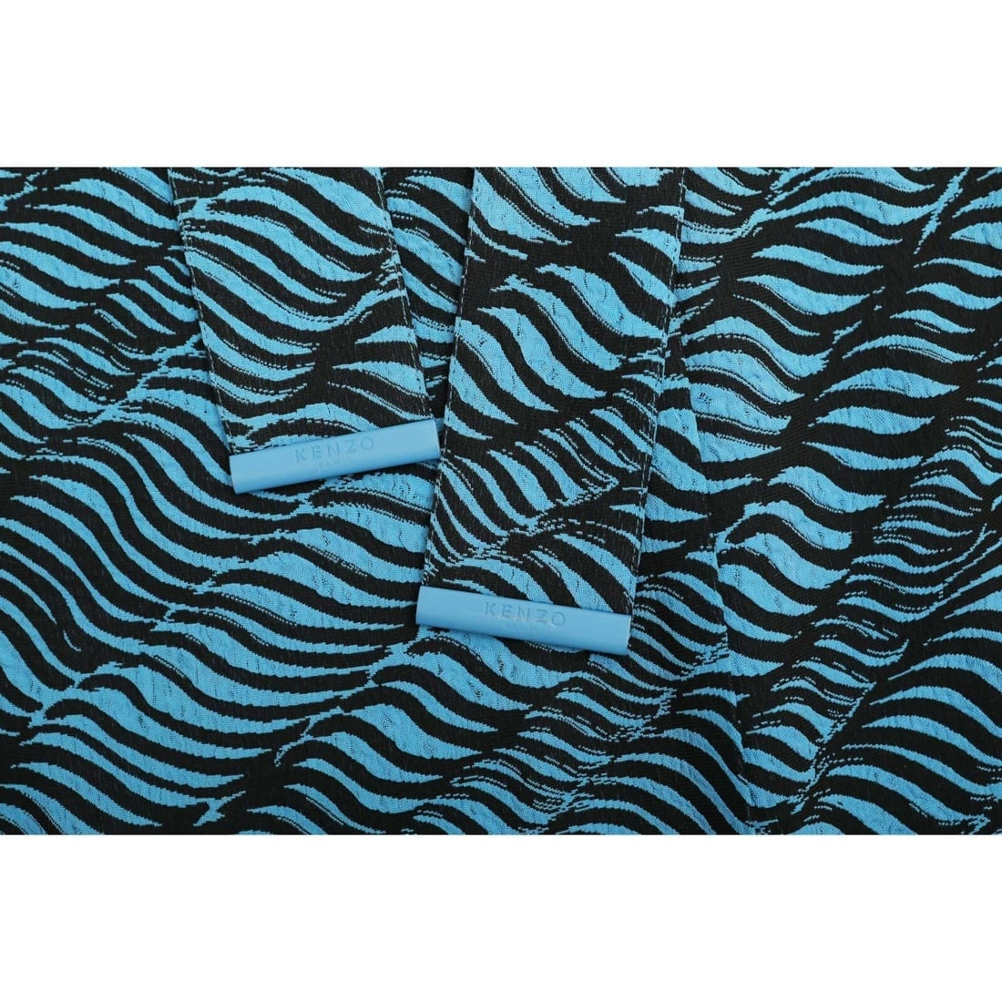 Kenzo Black & Blue Summer Maxi Long Wrap Tie Viscose Skirt size 36 w. Pockets - 9